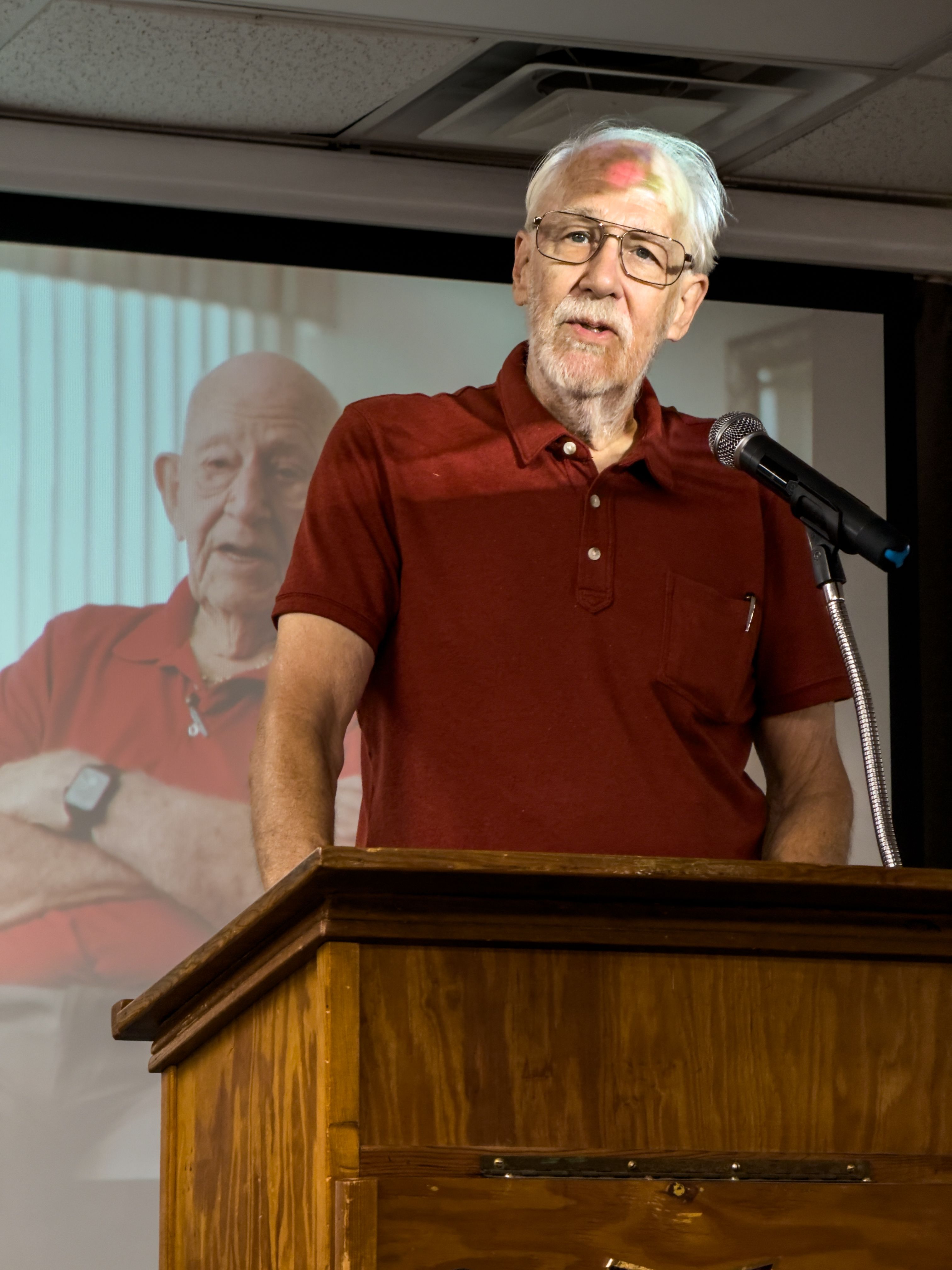 Elmer's son, Steve (my father) speaks at Elmer's memorial service